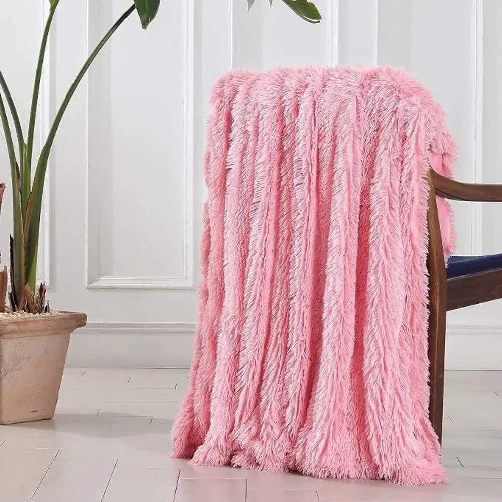 Decorative Extra Soft Pink Fuzzy Faux Fur Throw Blanket 50